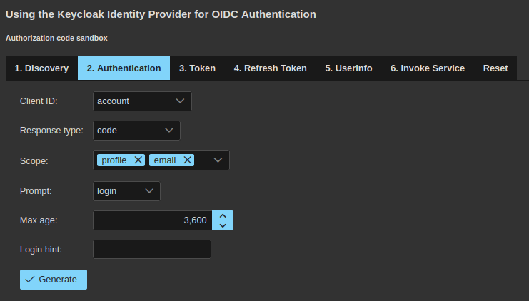Authentication screen